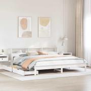 vidaXL Säng med bokhylla utan madrass vit 200x200cm massiv furu