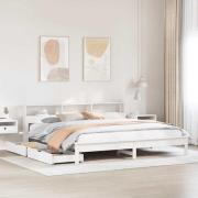 vidaXL Säng med bokhylla utan madrass vit 180x200cm massiv furu