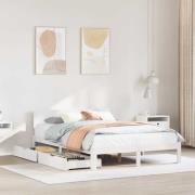 vidaXL Sängram med lådor vit 140x190 cm massiv furu