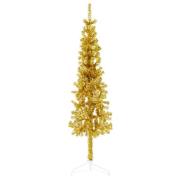 vidaXL Smal halv plastgran med stativ guld 120 cm
