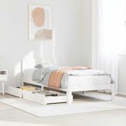 vidaXL Sängram med lådor vit 90x200 cm massiv furu