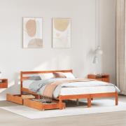 vidaXL Sängram utan madrass vaxbrun 135x190 cm massiv furu
