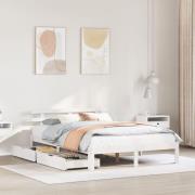 vidaXL Sängram med lådor vit 150x200 cm massiv furu