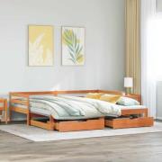 vidaXL Utdragbar dagbädd med lådor vaxad brun 90x190 cm massiv furu
