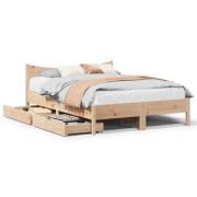 vidaXL Sängram med lådor 140x190 cm massiv furu