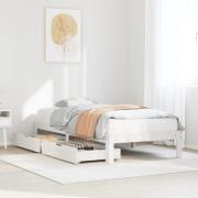 vidaXL Sängram med lådor vit 100x200 cm massiv furu