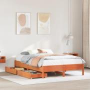 vidaXL Sängram utan madrass vaxbrun 135x190 cm massiv furu
