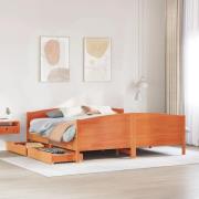 vidaXL Sängram utan madrass vaxbrun 200x200 cm massiv furu