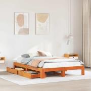 vidaXL Sängram utan madrass vaxbrun 140x190 cm massiv furu