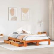 vidaXL Sängram utan madrass vaxbrun 150x200 cm massiv furu