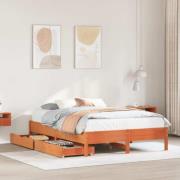 vidaXL Sängram utan madrass vaxbrun 140x190 cm massiv furu