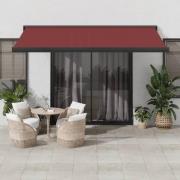 vidaXL Markis automatiskt infällbar vinröd 450x300 cm
