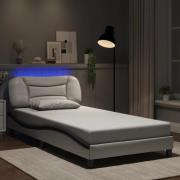 vidaXL Sängram med LED-belysning vit och svart 100x200 cm konstläder