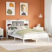 vidaXL Säng med bokhylla utan madrass vit 150x200cm massiv furu