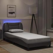 vidaXL Sängram med LED-belysning grå 90x200 cm konstläder