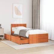 vidaXL Sängram utan madrass vaxad brun 90x200 cm massiv furu