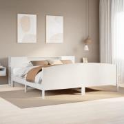 vidaXL Säng med bokhylla utan madrass vit 200x200cm massiv furu