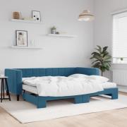 vidaXL Dagbädd med madrasser utdragbar blå 90x200 cm sammet