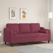 vidaXL 3-sitssoffa med prydnadskuddar vinröd 180 cm Tyg