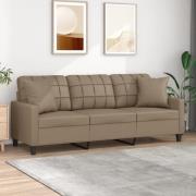 vidaXL 3-sitssoffa med prydnadskuddar cappuccino 180 cm konstläder
