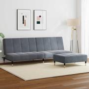 vidaXL Bäddsoffa 2-sits med fotpall mörkgrå sammet