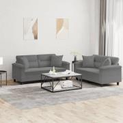 vidaXL Soffgrupp med kuddar 2 delar Mörkgrå mikrofibertyg