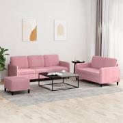 vidaXL Soffgrupp 3 delar rosa sammet