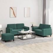 vidaXL Soffgrupp med dynor 3 delar mörkgrön sammet