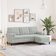 vidaXL 3-sitssoffa med fotpall ljusgrå 180 cm sammet