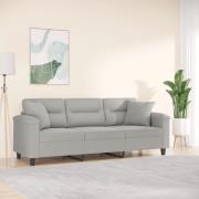 vidaXL 3-sitssoffa med prydnadskuddar ljusgrå 180 cm mikrofibertyg