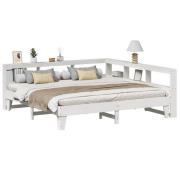 vidaXL Säng med bokhylla utan madrass vit 180x200cm massiv furu