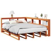vidaXL Säng med bokhylla utan madrass vaxbrun 140x200cm massiv furu