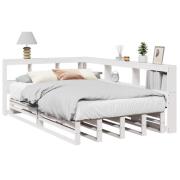 vidaXL Säng med bokhylla utan madrass vit 120x200 cm massiv furu