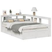 vidaXL Säng med bokhylla utan madrass vit 120x190 cm massiv furu