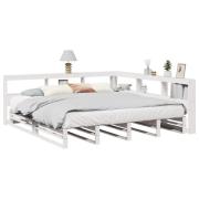 vidaXL Säng med bokhylla utan madrass vit 200x200cm massiv furu