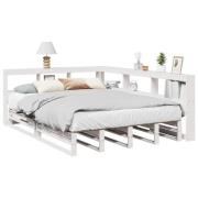 vidaXL Säng med bokhylla utan madrass vit 140x190cm massiv furu