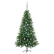 vidaXL Belyst plastgran med kulor 150 cm grön
