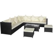 vidaXL Loungegrupp med dynor 8 delar konstrotting svart