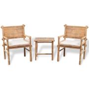 vidaXL Caféset med dynor 3 delar bambu