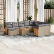 vidaXL Loungegrupp för trädgården m. dynor 11 delar beige konstrotting