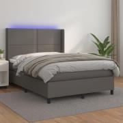 vidaXL Ramsäng med madrass & LED grå 140x190 cm konstläder