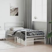 vidaXL Sängram med huvudgavel och fotgavel vit metall 107x203 cm