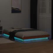 vidaXL Sängram med LED vaxad brun 135x190 cm massiv furu