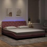 vidaXL Sängram med LED-belysning rosa 180x200 cm sammet