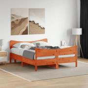 vidaXL Sängram utan madrass vaxbrun 160x200 cm massiv furu