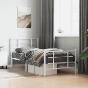 vidaXL Sängram med huvudgavel och fotgavel vit metall 90x190 cm