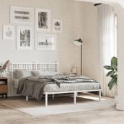 vidaXL Sängram med huvudgavel metall vit 135x190 cm