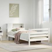 vidaXL Säng med bokhylla utan madrass vit 100x200cm massiv furu