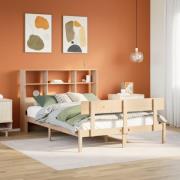 vidaXL Säng med bokhylla utan madrass 150x200cm massiv furu