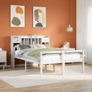 vidaXL Säng med bokhylla utan madrass vit 150x200 cm massiv furu